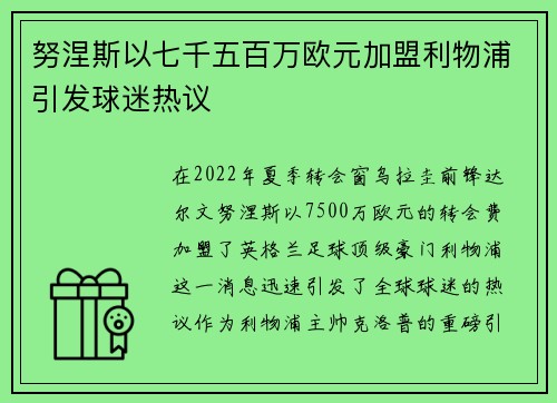 努涅斯以七千五百万欧元加盟利物浦引发球迷热议